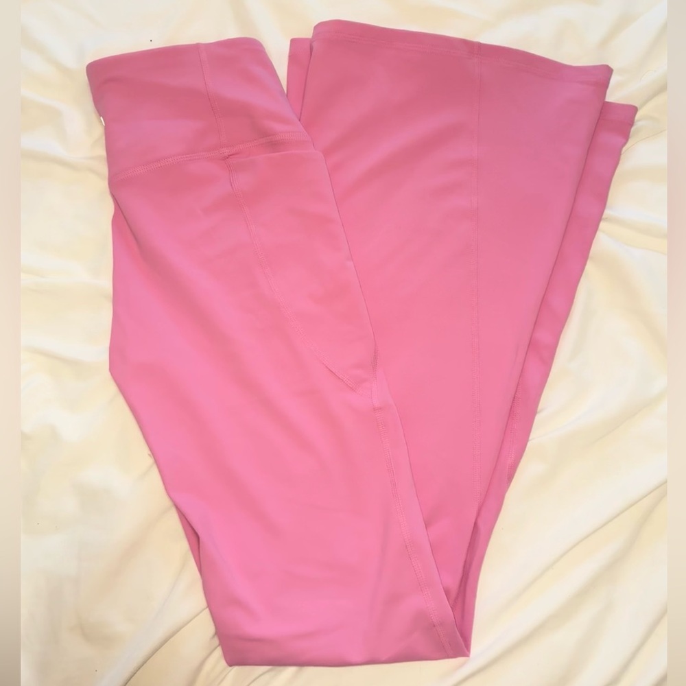 pink flared leggings